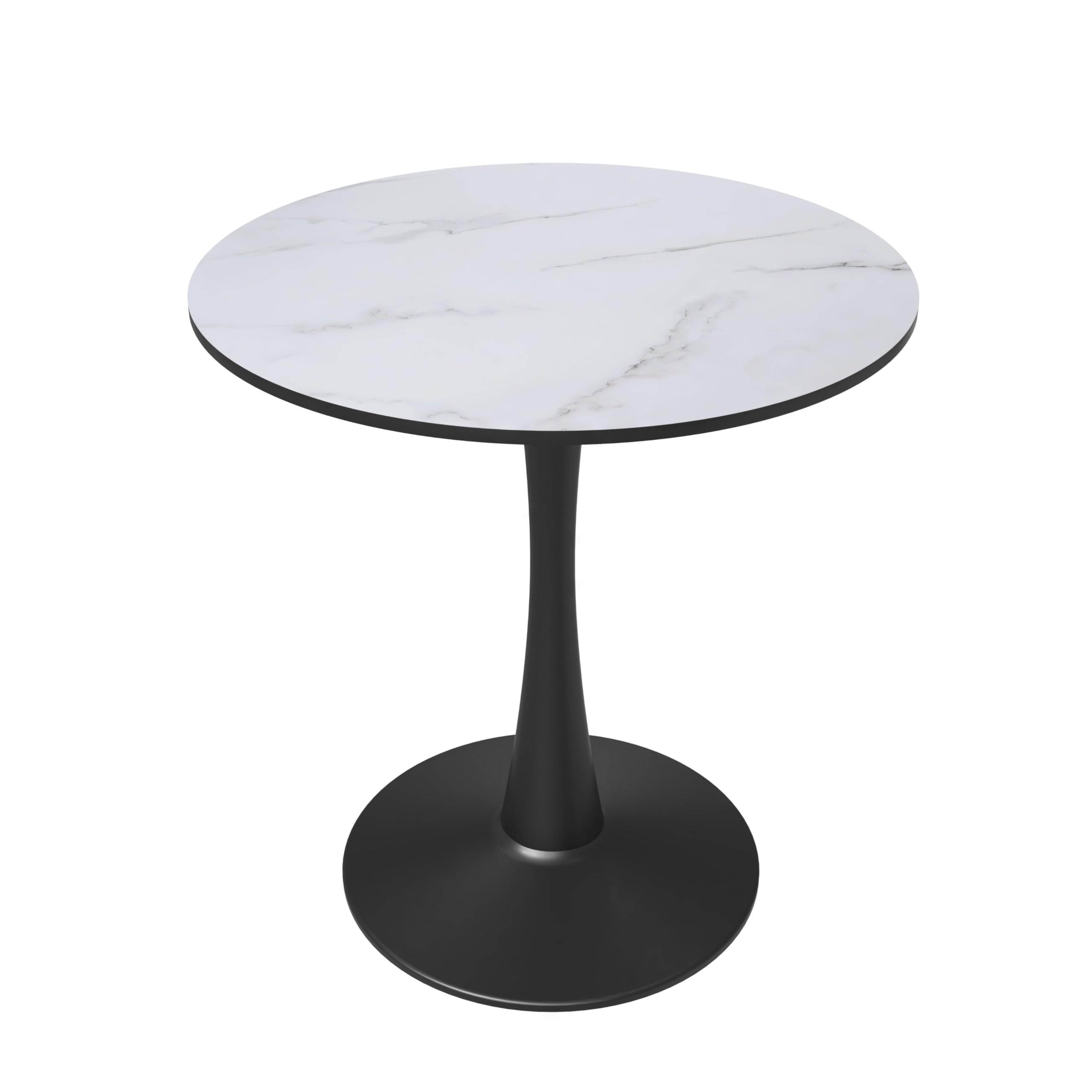 Front. LeisureMod - Bristol 27" Round Dining Table Modern MDF Tabletop, Black Steel Pedestal Base Accent Table for Kitchen & Small Spaces - Marbled White.