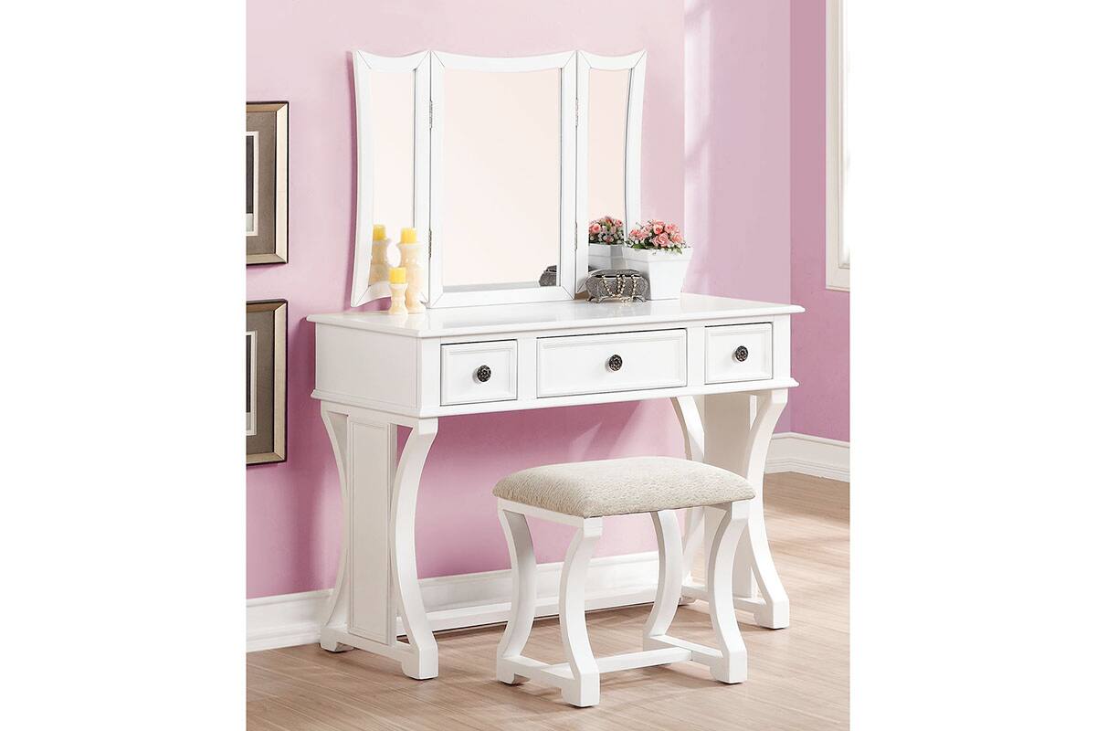 Unique Modern Bedroom Vanity Set w Stool Foldable Mirror Drawers Black Color MDF Veneer 1pc Vanity Set main image 0