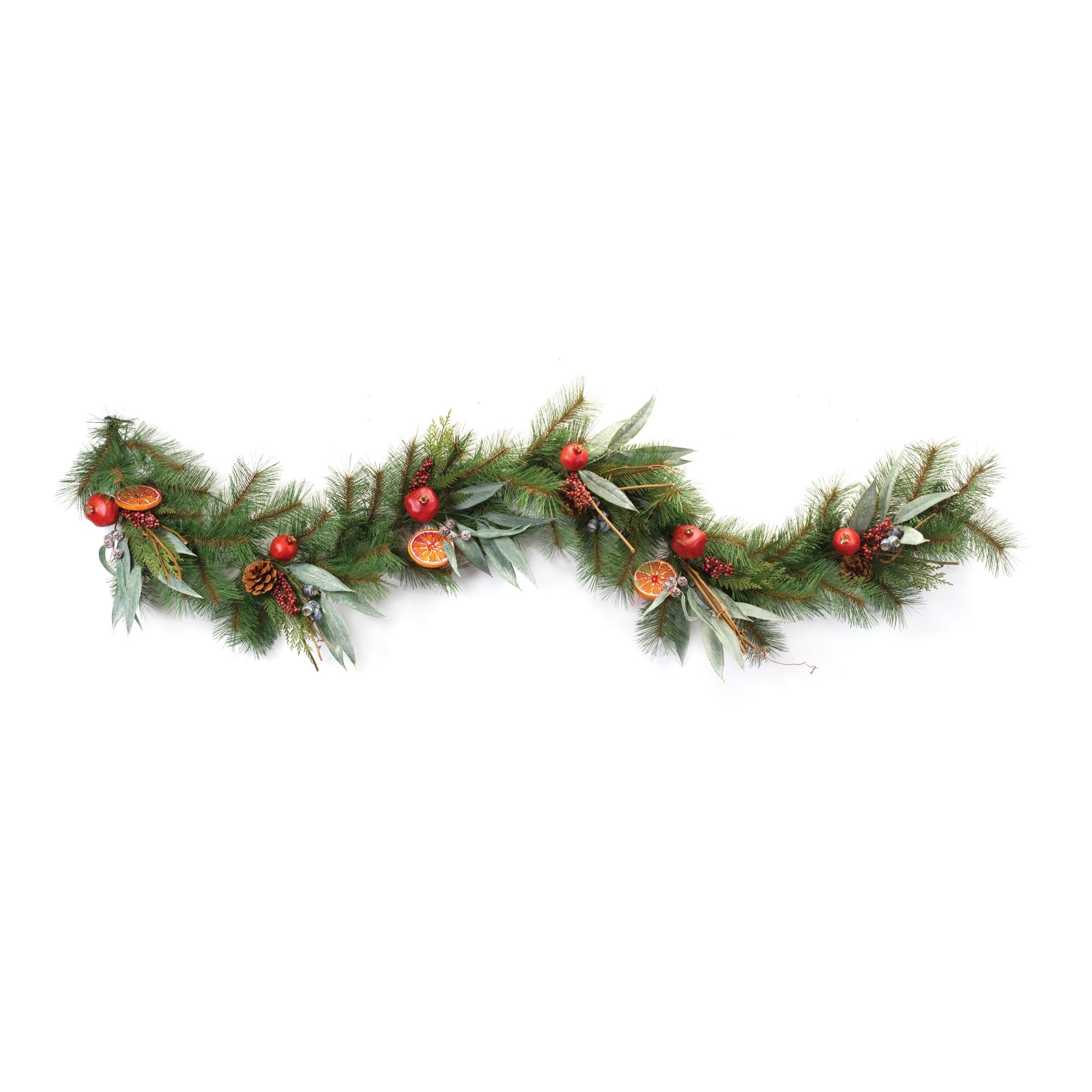 Left. BreeBe - Festive Pine with Fruit Garland - White.