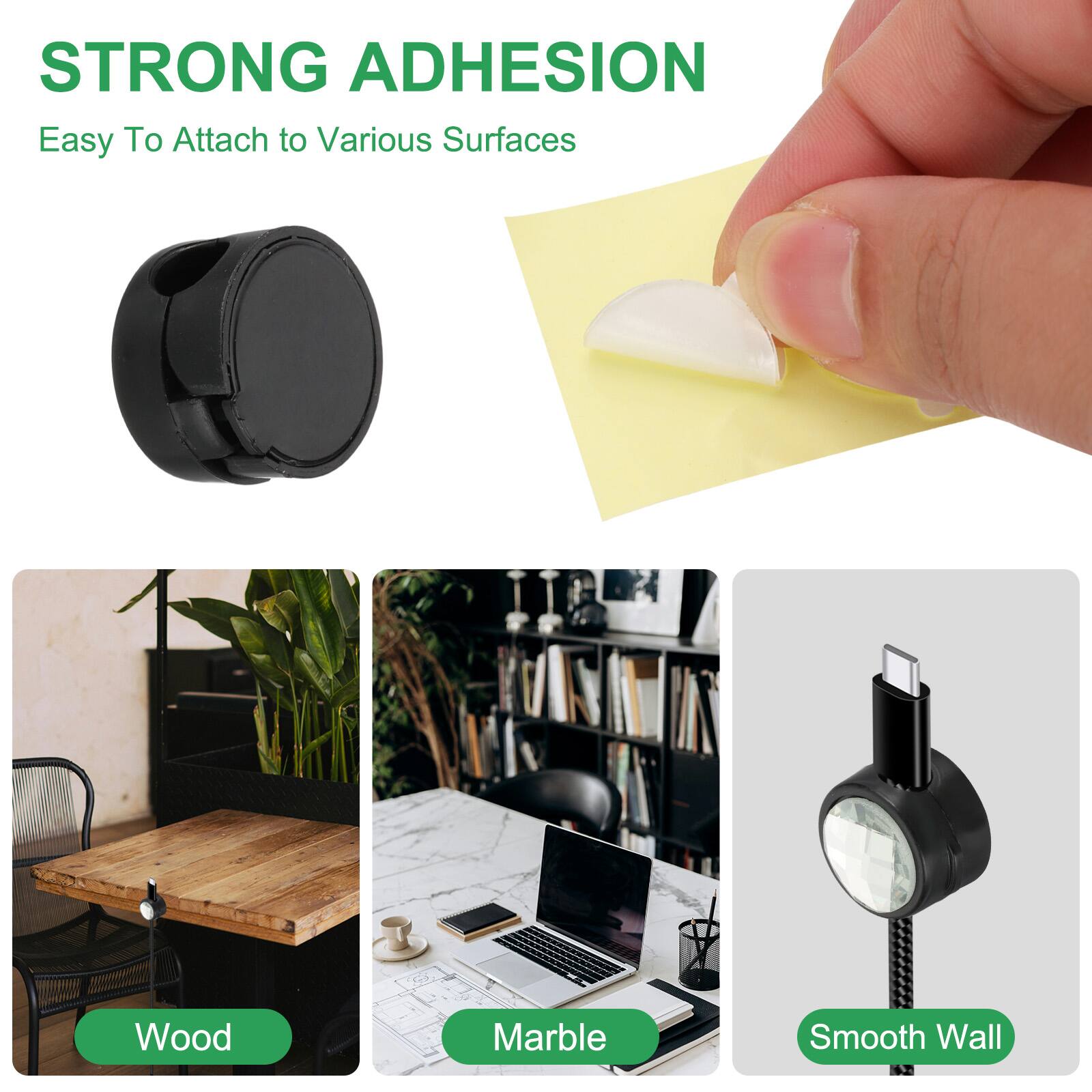 STRONG ADHESION  
Easy To Attach to Various Surfaces  

Wood  
Marble  
Smooth Wall