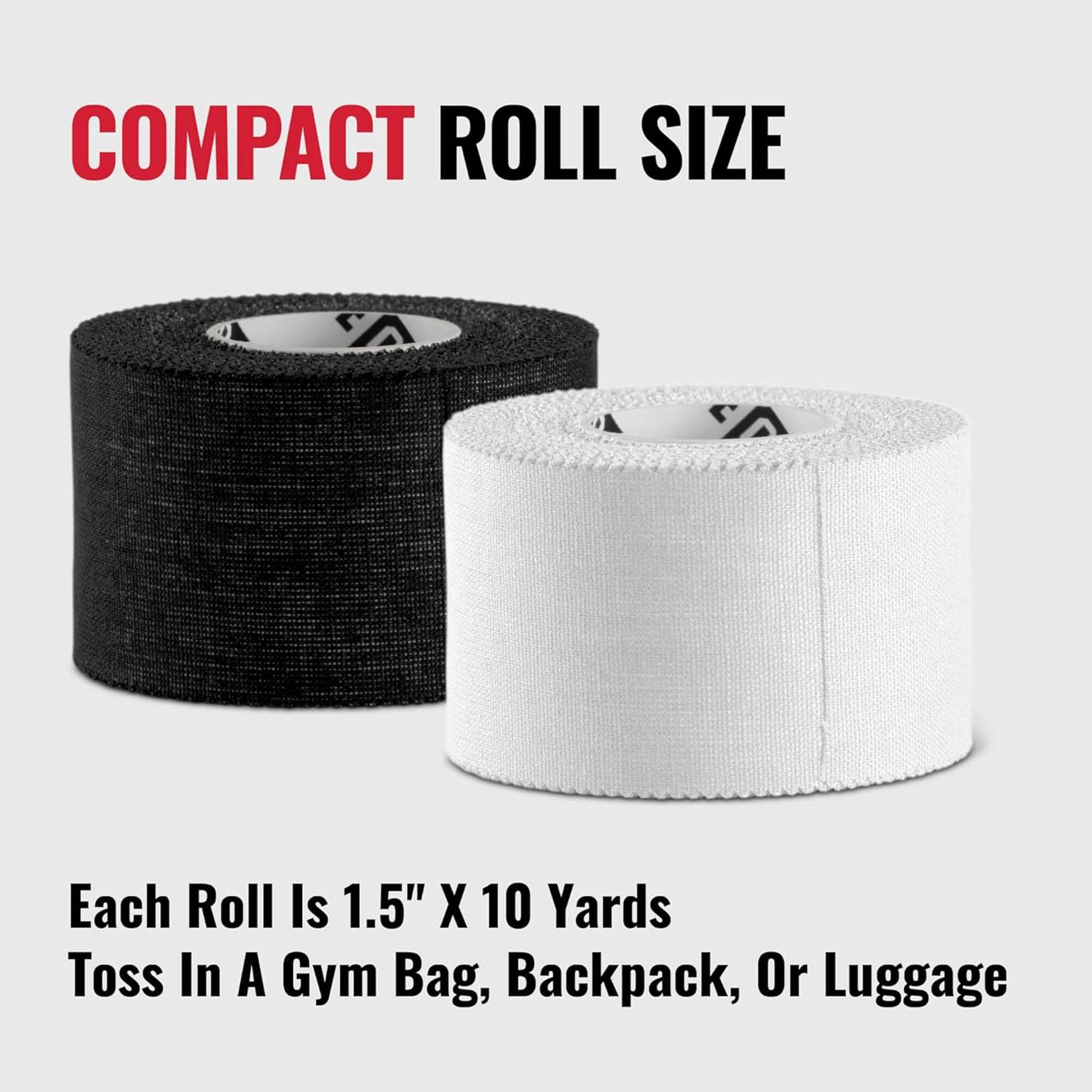 COMPACT ROLL SIZE

Each Roll Is 1.5" X 10 Yards

Toss In A Gym Bag, Backpack, Or Luggage