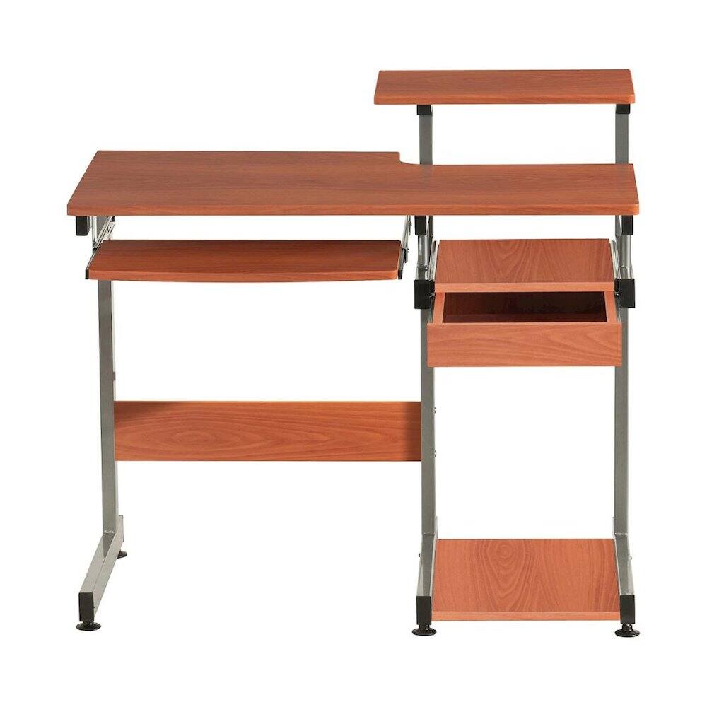 Angle. FurniFact - Brown Sturdy Desk With Drawer And 4 Shelves - Brown.
