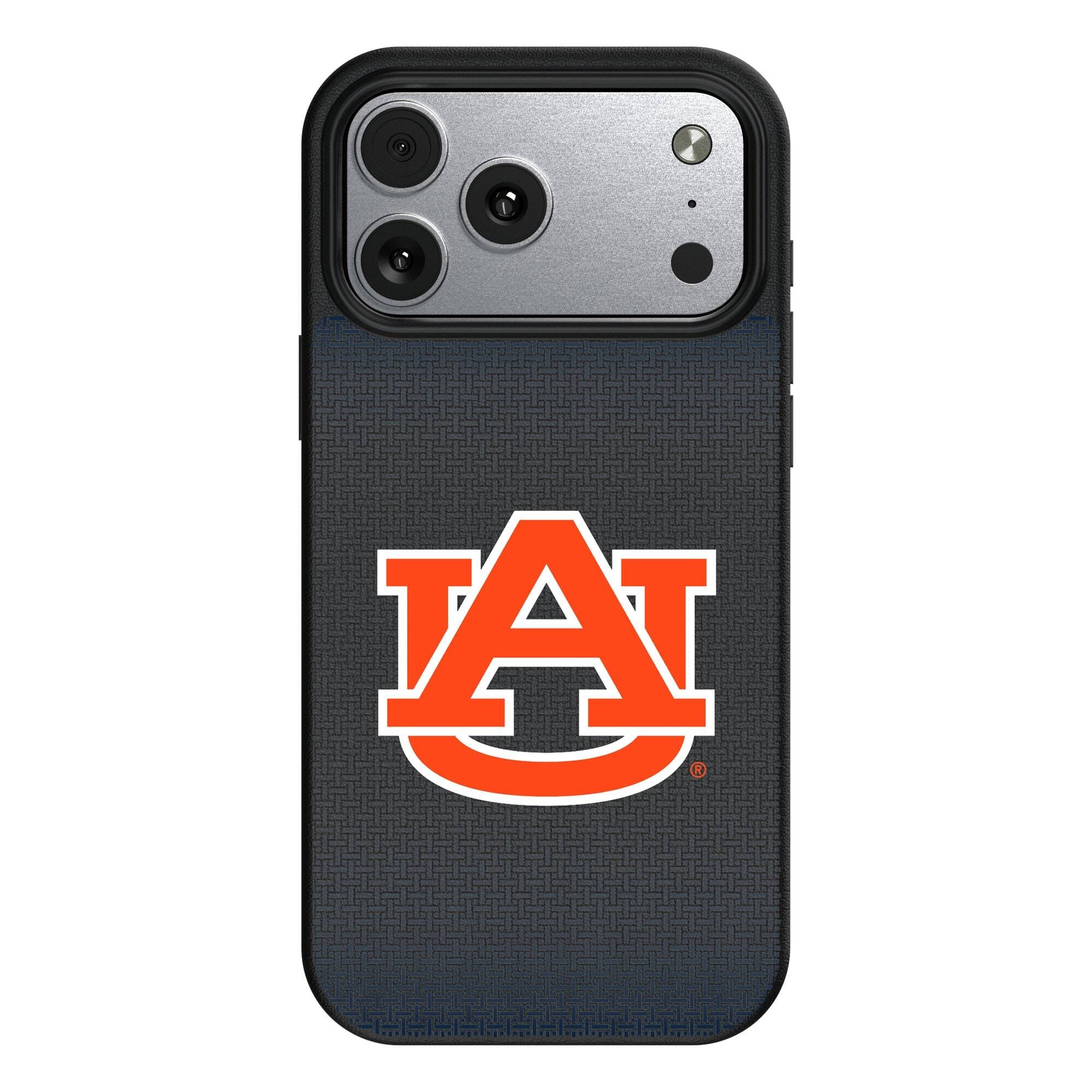 Front. Keyscaper - Auburn Tigers Linen Logo iPhone Magnetic Bump Case - 16 Pro Max - Black.