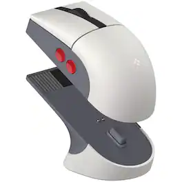 PRIMEPLUS - Retro Gaming Mouse with Charging Dock, 26K DPI PAW 3395 Sensor, 4K Polling Rate, Programmable Buttons - Wireless - Gray Red