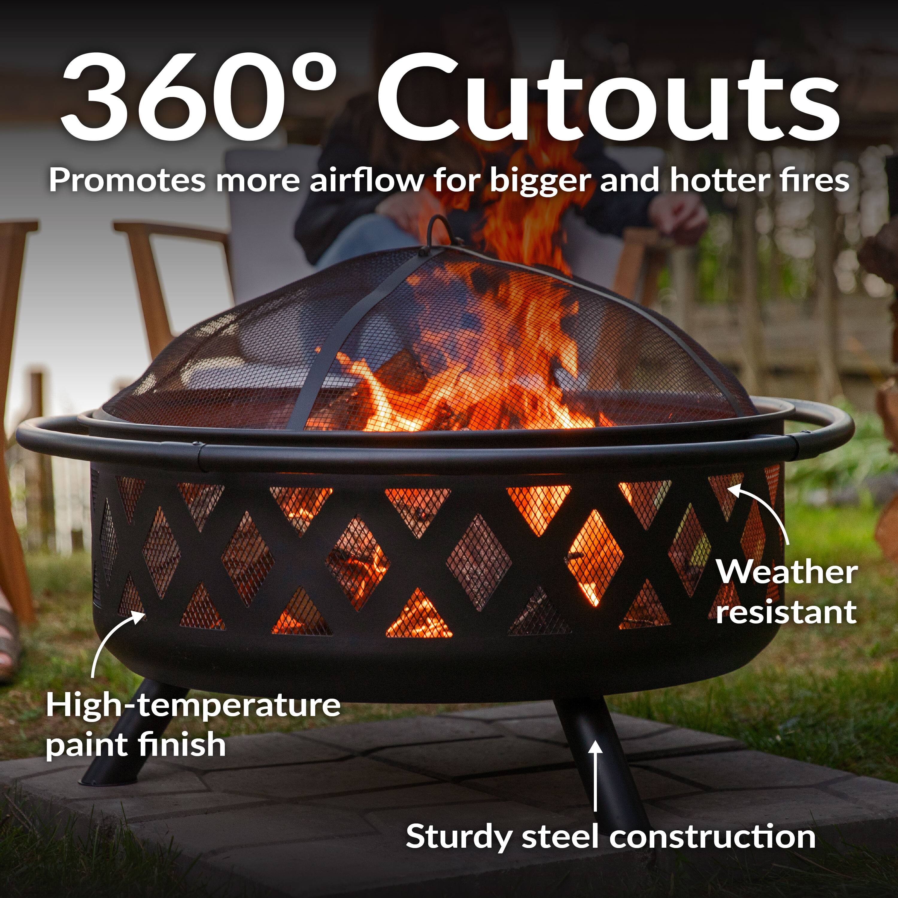 360° Cutouts  
Promotes more airflow for bigger and hotter fires  

- Weather resistant  
- High-temperature paint finish  
- Sturdy steel construction
