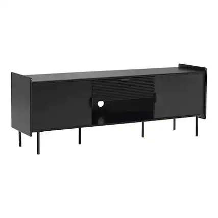 Front. Furniture of America - Rainer Modern Black TV Stand with Drawer and Doors - Black.