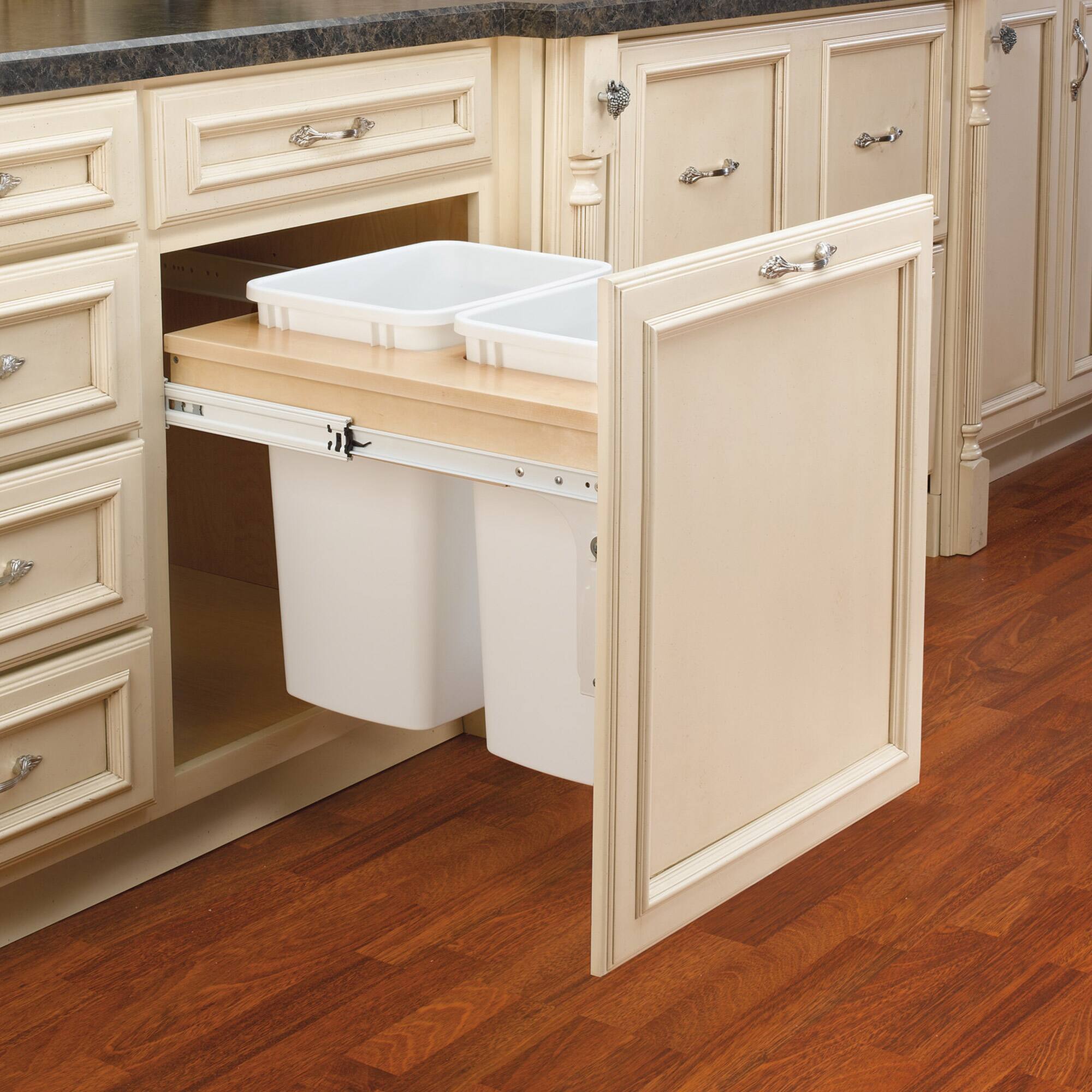 Alt View 4. Rev-A-Shelf - Rev-A-Shelf Double Pullout Top Mount Trash Can 35 qt., White, 4WCTM-21DM2 - Light Brown.