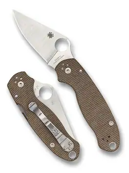 Spyderco - Para 3 Foldable Durable Utility Pocket Knife, Satin Blade, Brown Handle