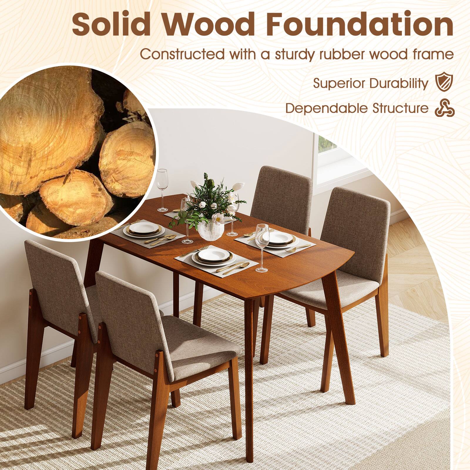 Solid Wood Foundation  
Constructed with a sturdy rubber wood frame  
Superior Durability  
Dependable Structure