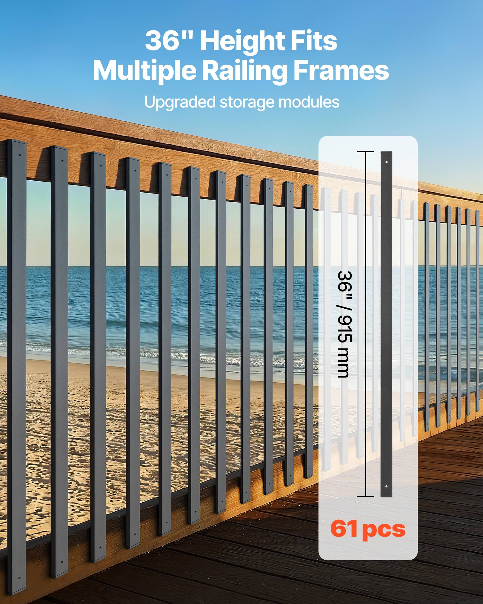 36" Height Fits Multiple Railing Frames  
Upgraded storage modules  
36" / 915 mm  
61 pcs