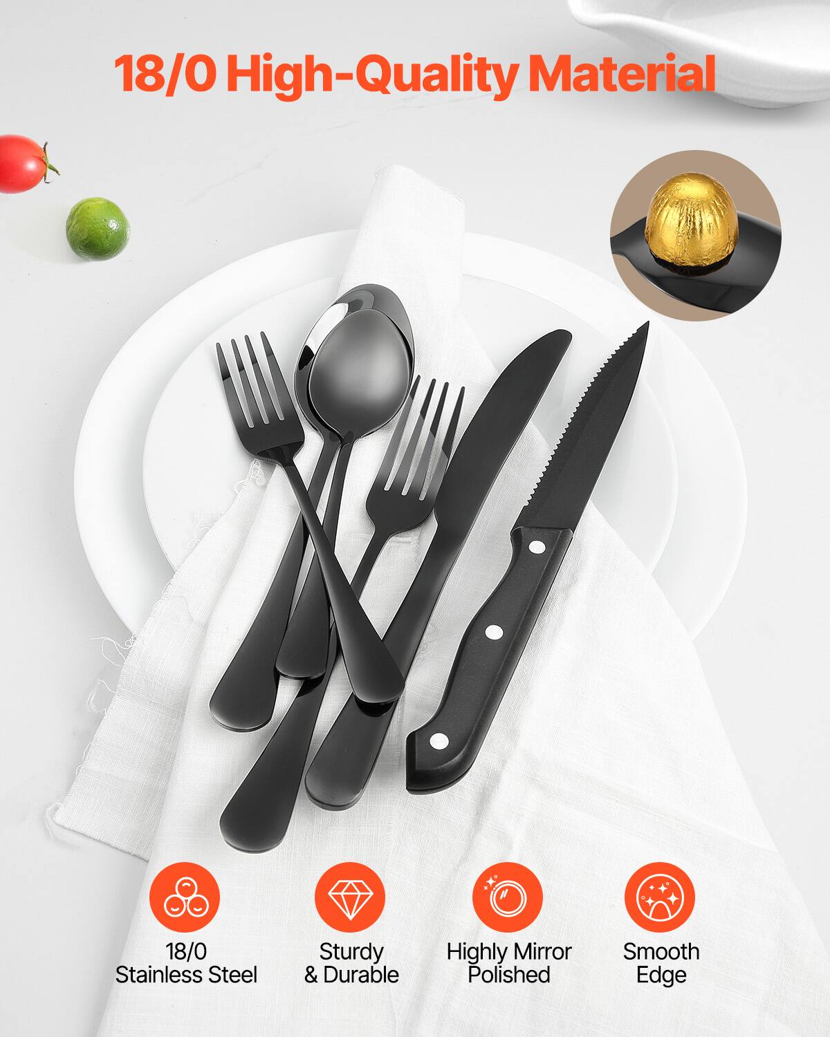 18/0 High-Quality Material

18/0 Stainless Steel  
Sturdy & Durable  
Highly Mirror Polished  
Smooth Edge