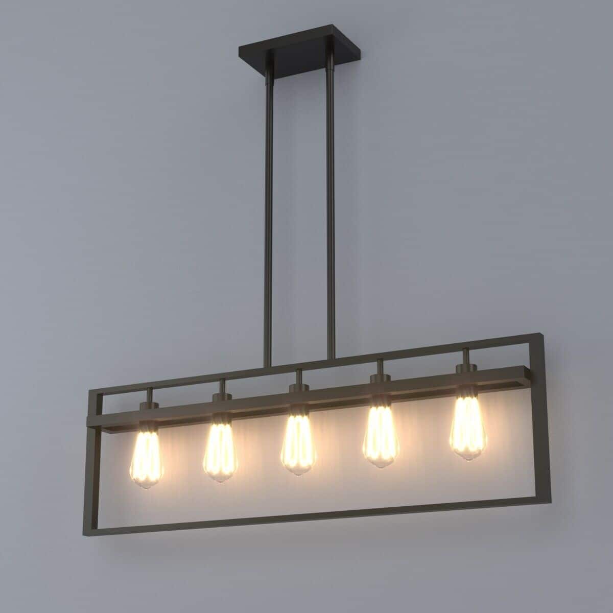 Gymax - 5-Lights Pendant Lamp Flush Mount Geometric Metal Chandelier w/ Iron Lamp Shade - Dark Brown