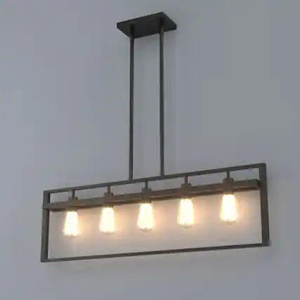 Front. Gymax - Gymax 5-Lights Pendant Lamp Flush Mount Geometric Metal Chandelier w/ Iron Lamp Shade - Dark Brown.