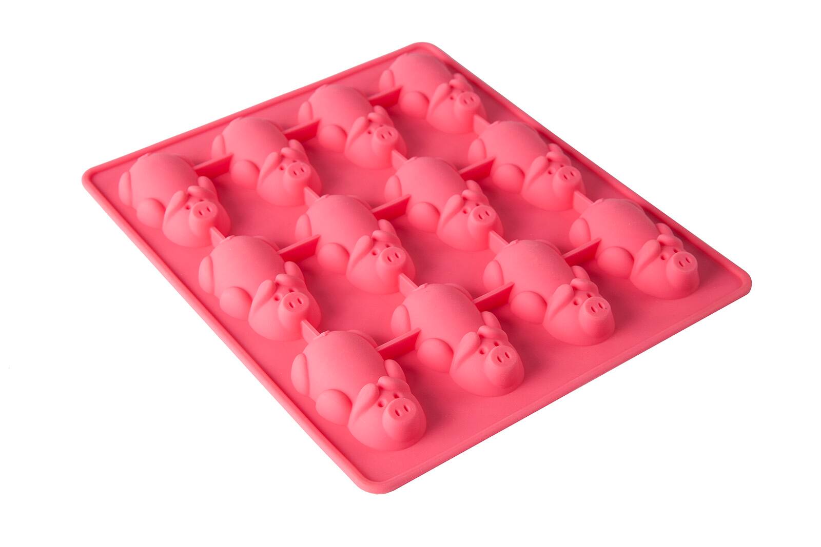 Front. MOBI - 12 Pigs in a Blanket Silicone Snack Mold, Little Pigs in Blankets - Pink.