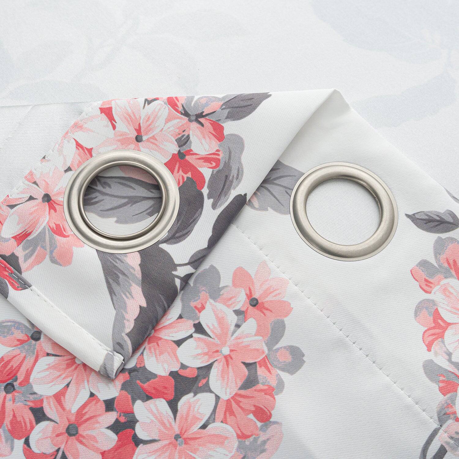 Back. Olivia Gray - Olivia Gray 100% Polyester 200 GSM Hydrangea Printed Blackout Grommet Curtain Panel 54" x 90" Rose - Rose.