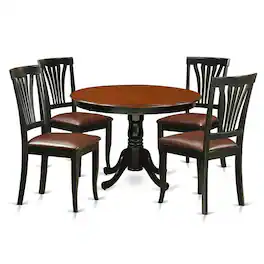 East West Furniture - 5 Pc set with a Round Dinette Table and 4 Leather Kitchen Chairs - Black
