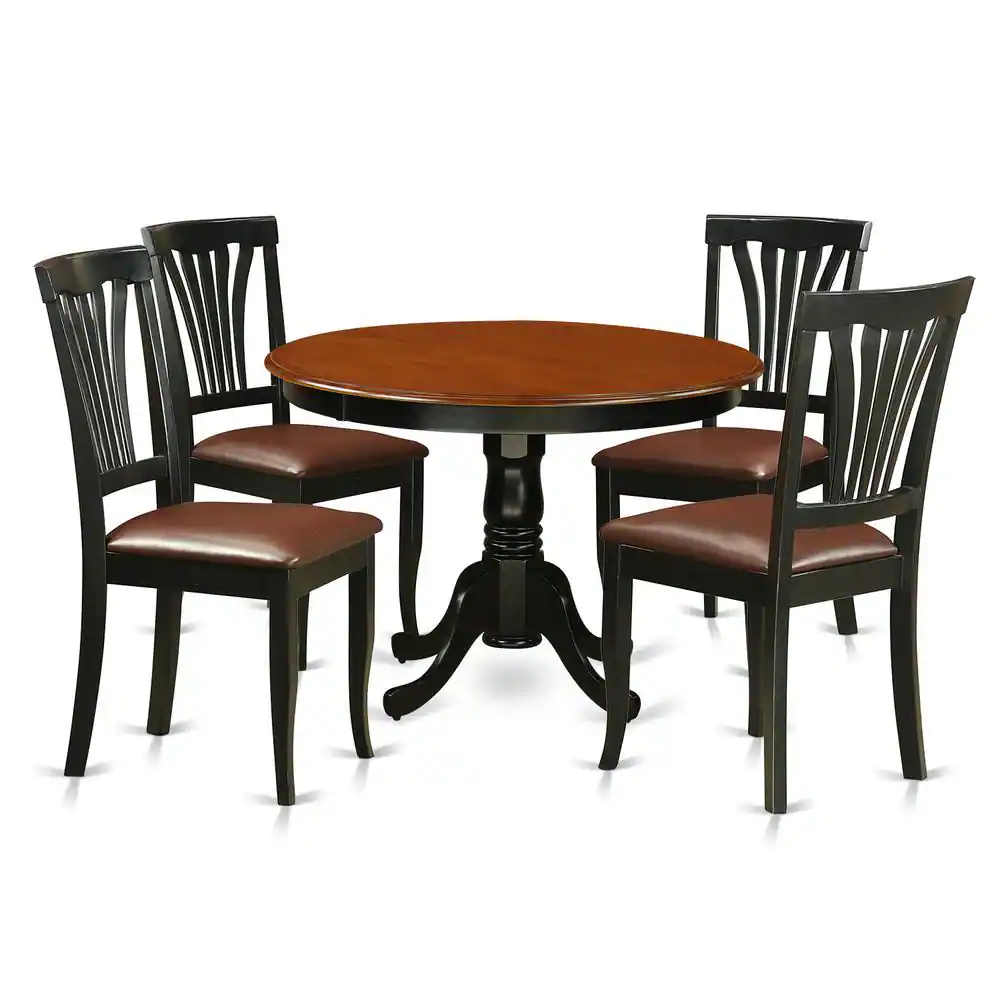 Front. East West Furniture - 5 Pc set with a Round Dinette Table and 4 Leather Kitchen Chairs in Black - Black.