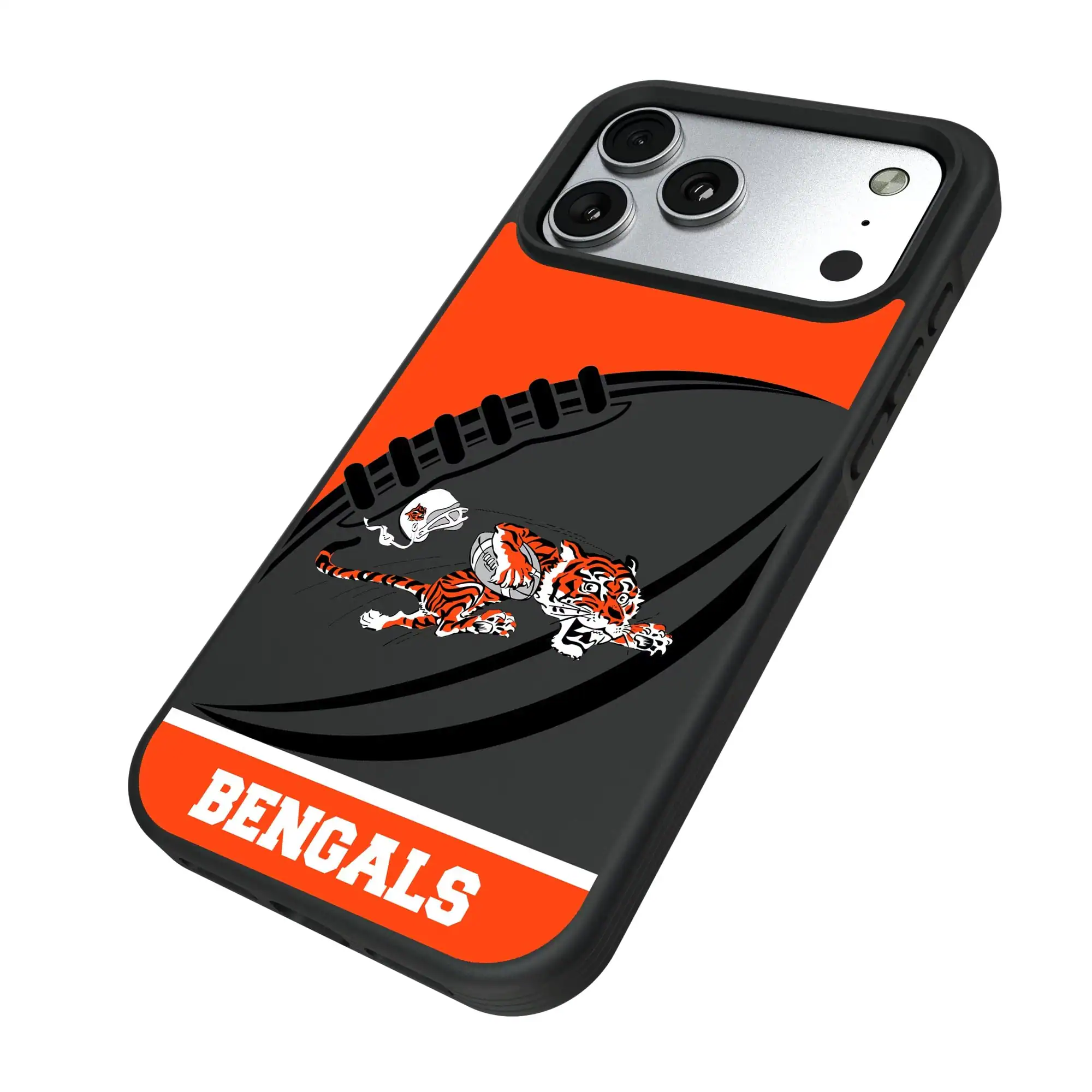 Alt View 1. Keyscaper - Cincinnati Bengals iPhone Pastime Design Bump Case - 14 Pro Max - Multicolor.