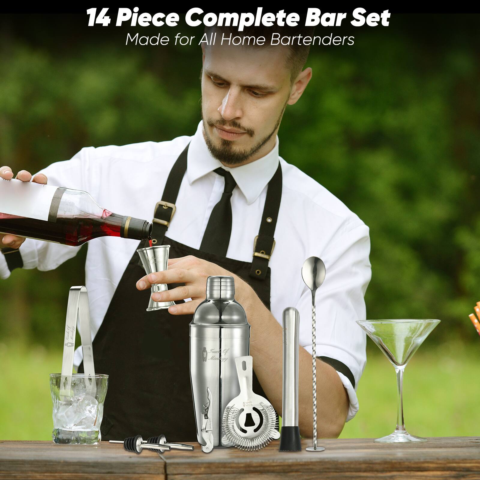 14 Piece Complete Bar Set  
Made for All Home Bartenders