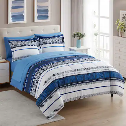Front. Sweet Home Collection - 7 Piece Mediterranean Bed in a Bag Printed Comforter & Sheet Set - King - Multicolored.