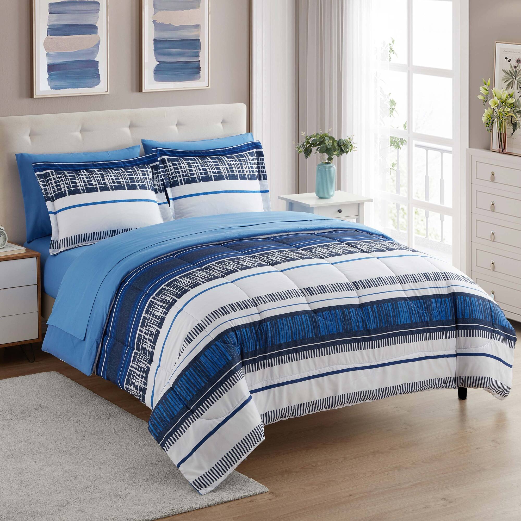 Front. Sweet Home Collection - 7 Piece Mediterranean Bed in a Bag Printed Comforter & Sheet Set - King - Multicolored.