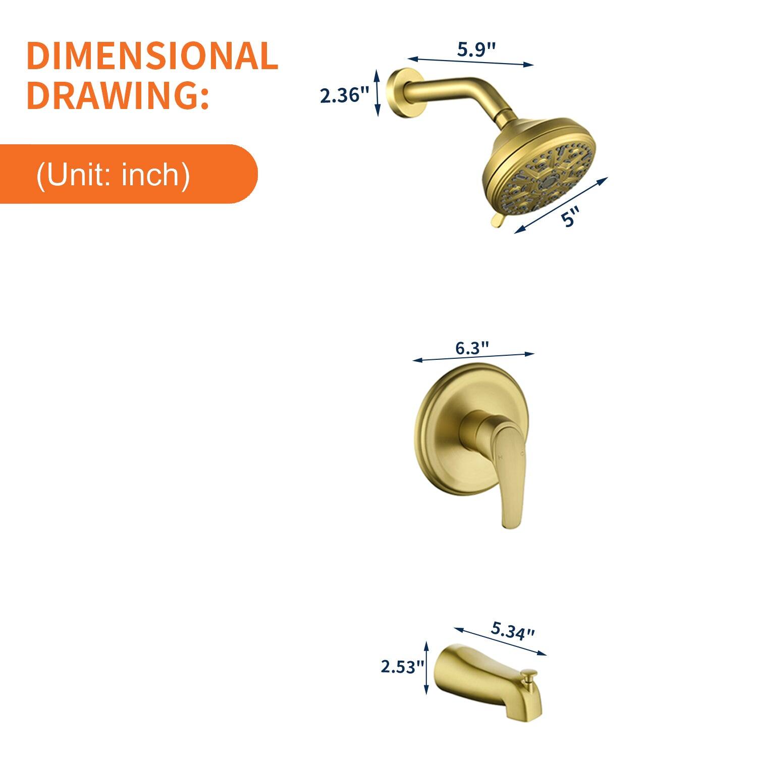 DIMENSIONAL DRAWING:  
(Unit: inch)  

- 2.36"  
- 5.9"  
- 5"  
- 6.3"  
- 2.53"  
- 5.34"