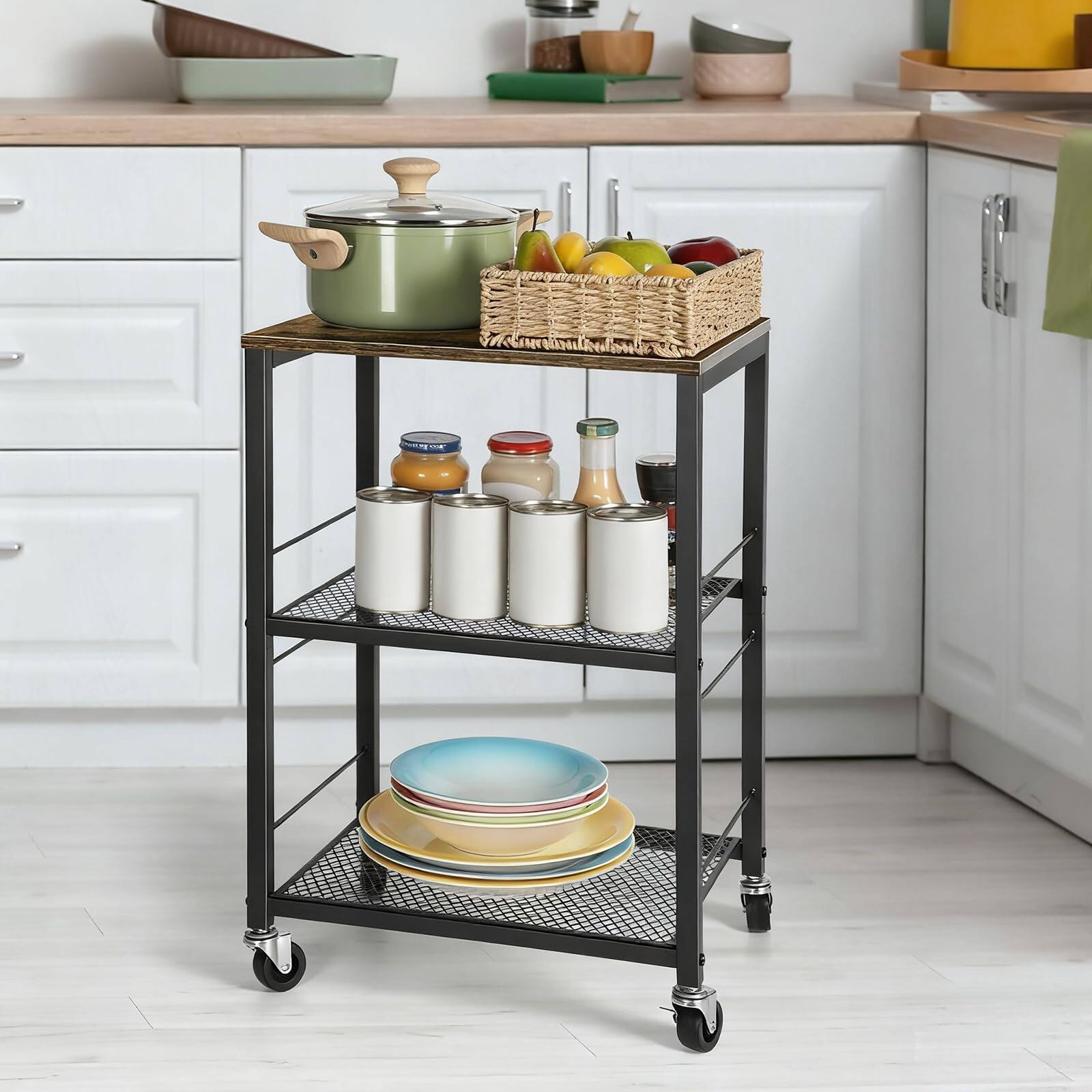 Left. PO3TICJUNKI3 - Side Table With Wheels Industrial Night Stand Storage Shelf 3 Tier Wood End Metal Frame For Space Living Ro... - Black.