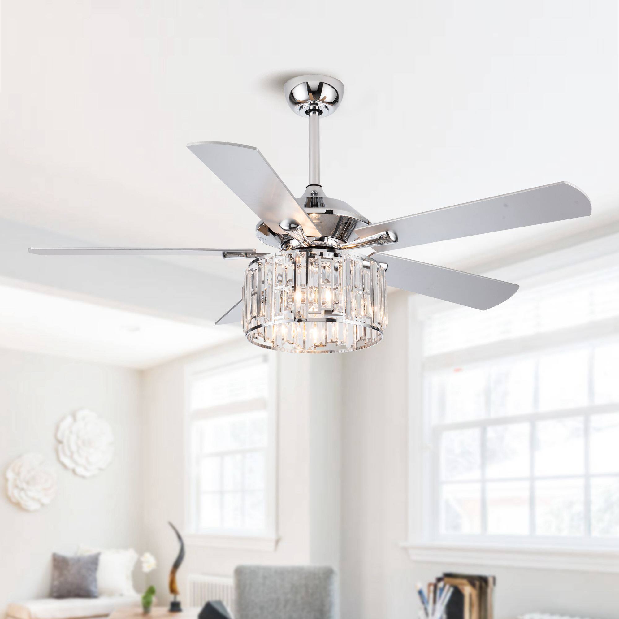 Angle. Parrot Uncle - 52" Modern Chrome Crystal Ceiling Fan with Remote - Chrome.