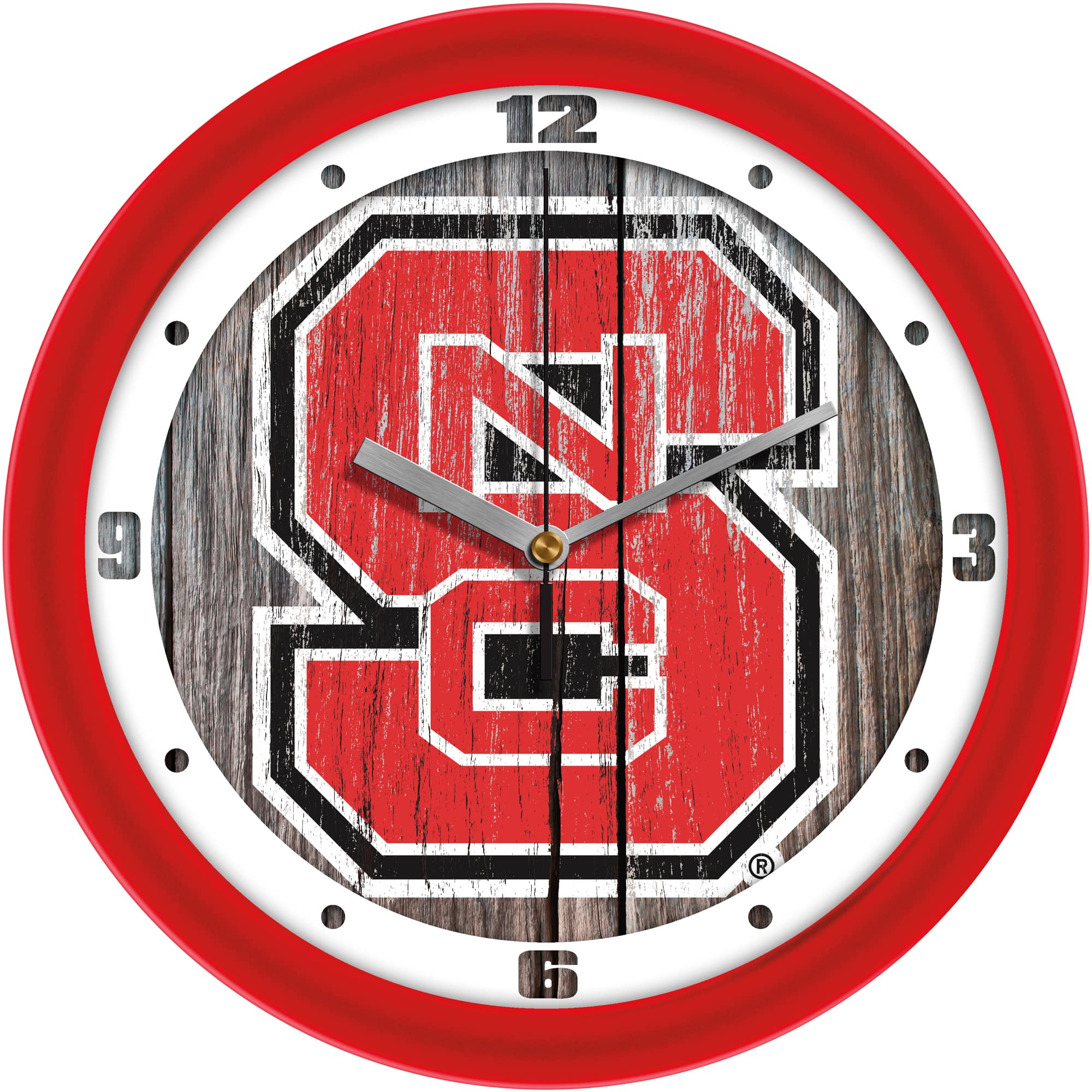 MpDirect - NC State Wolfpack 11.5'' Suntime Premium Glass Face Weathered Wood Wall Clock - Multicolor