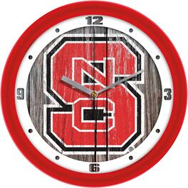 MpDirect - NC State Wolfpack 11.5'' Suntime Premium Glass Face Weathered Wood Wall Clock - Multicolor