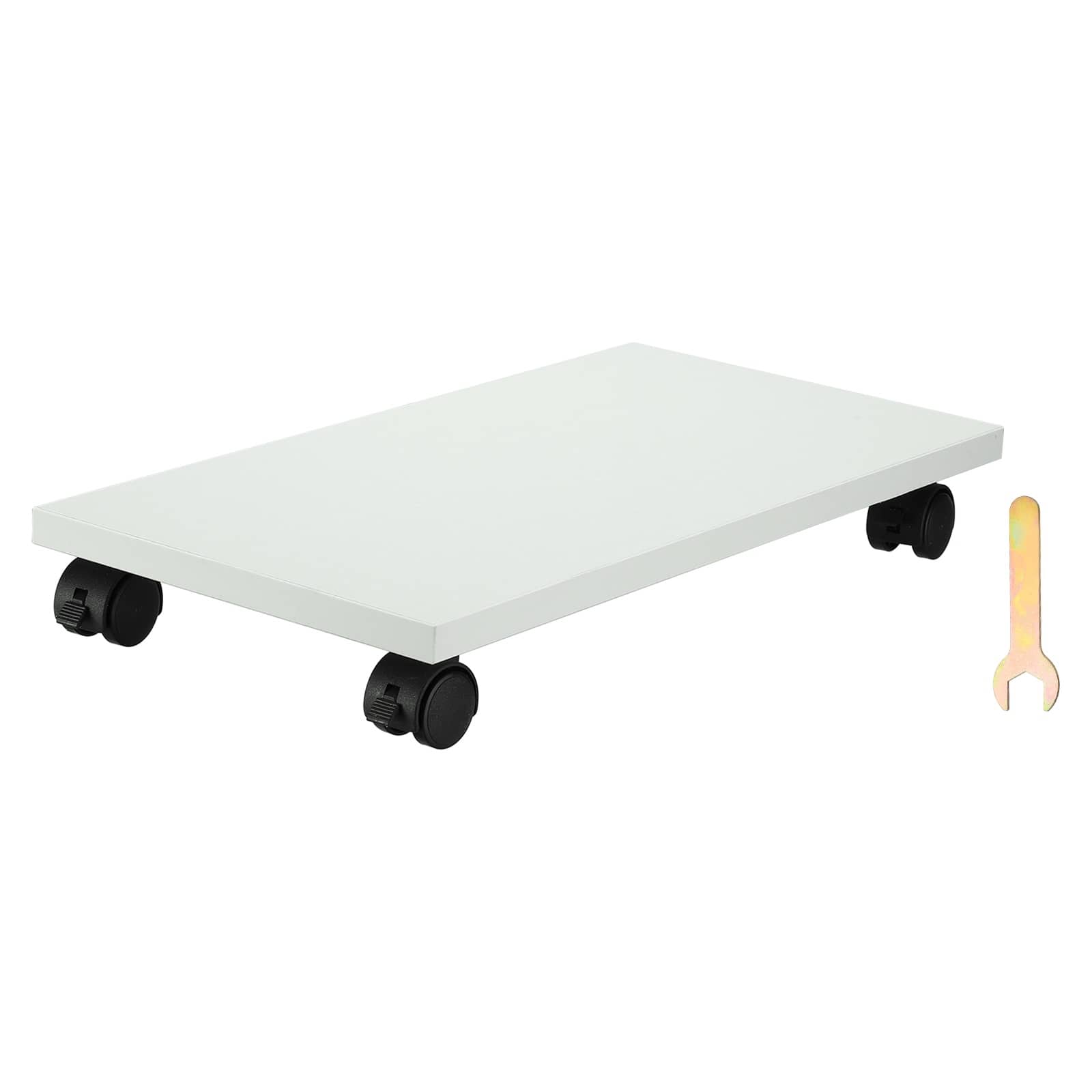 Unique Bargains - 8x16in PC Stand, Computer Tower Stand Wood CPU Holder Under Desk Mobile Cart 4 Caster Wheel for Floor Carpet - White