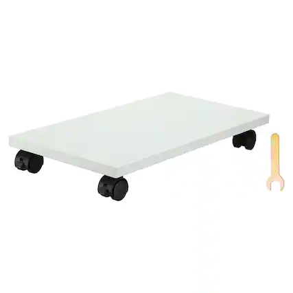 Front. Unique Bargains - 8x16in PC Stand, Computer Tower Stand Wood CPU Holder Under Desk Mobile Cart 4 Caster Wheel for Floor Carpet - White.