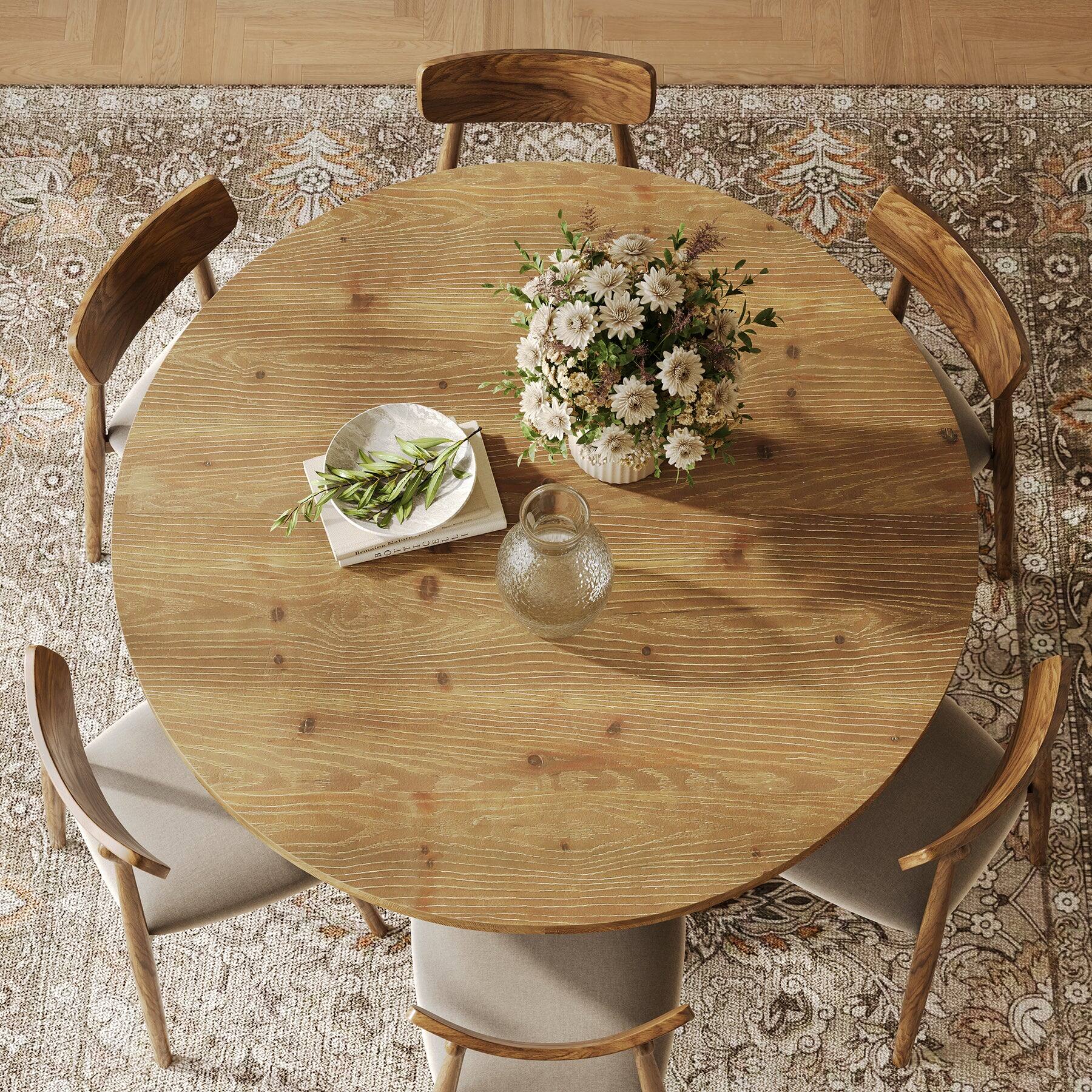 Alt View 2. Tribesigns - Farmhouse Solid Wood Dining Table with Round Top for Everyday Meals and Family Gatherings - Brown.
