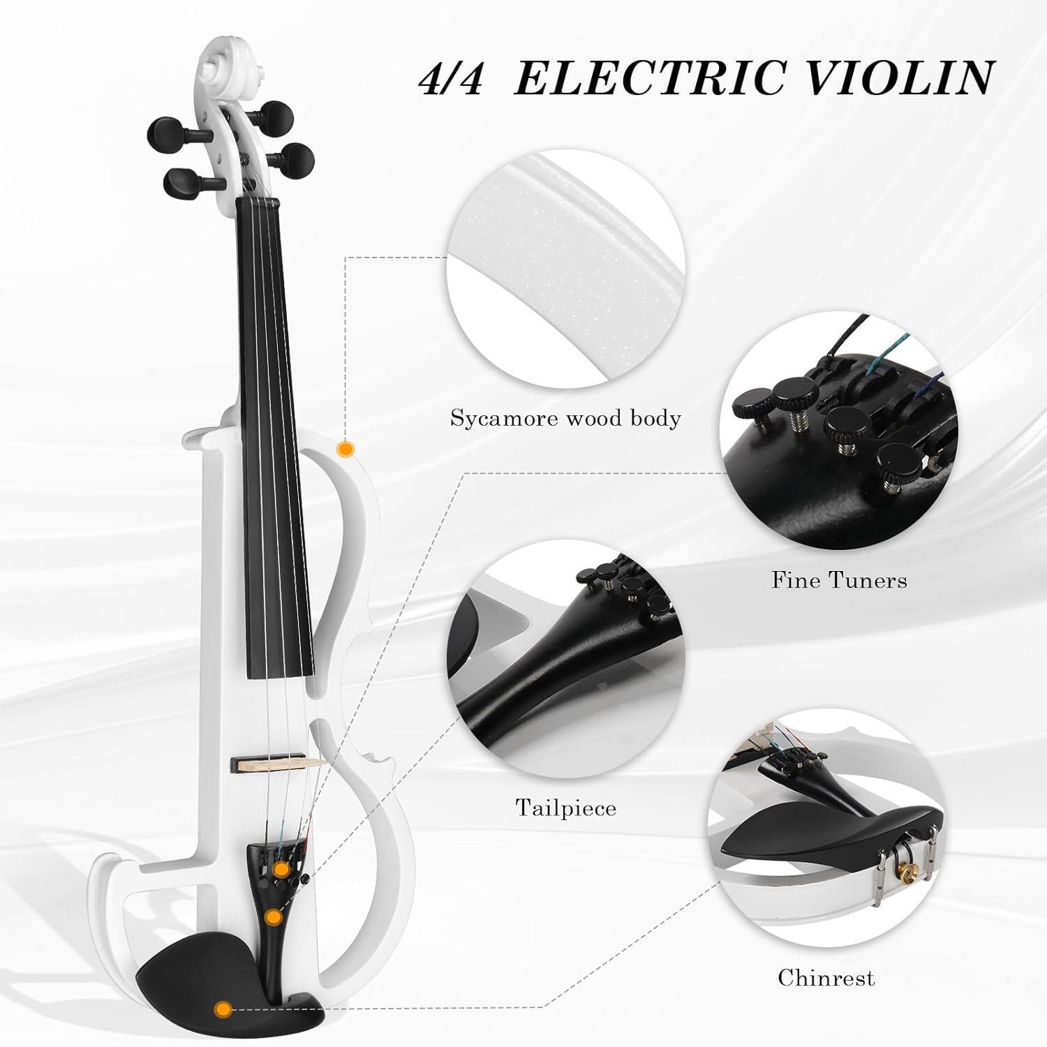 4/4 ELECTRIC VIOLIN

- Sycamore wood body
- Fine Tuners
- Tailpiece
- Chinrest