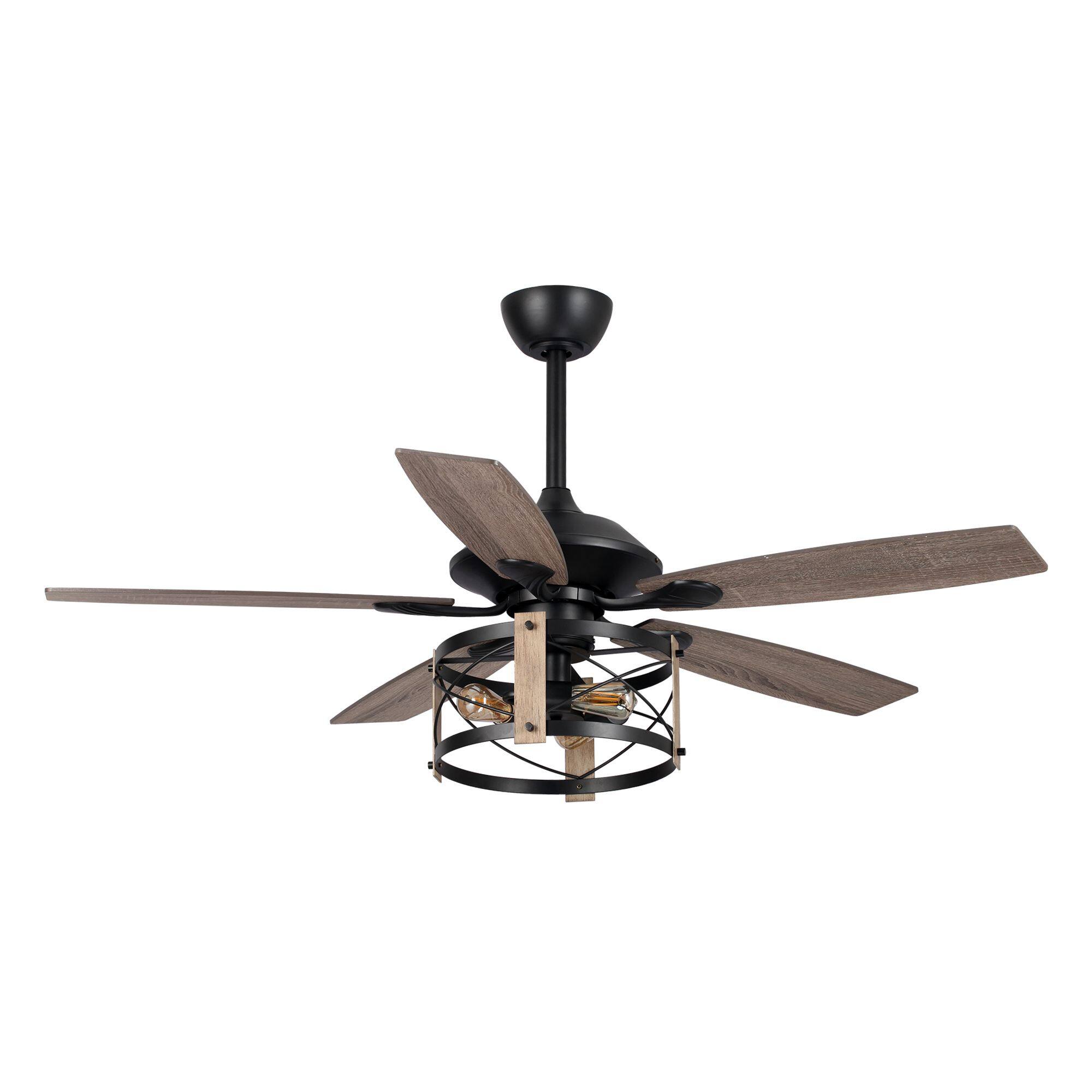 Alt View 9. Parrot Uncle - 52" Walnut Wood 5-Blade Industrial Indoor Ceiling Fan Chandelier with Remote - Black.