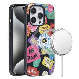 Kitcheniva - Fashion Rebel Design Dual Layer TPU Magnetic Circle Phone Case With 2 Pcs Tempered Glass For iPhone 15 Pro Max - Multicolor
