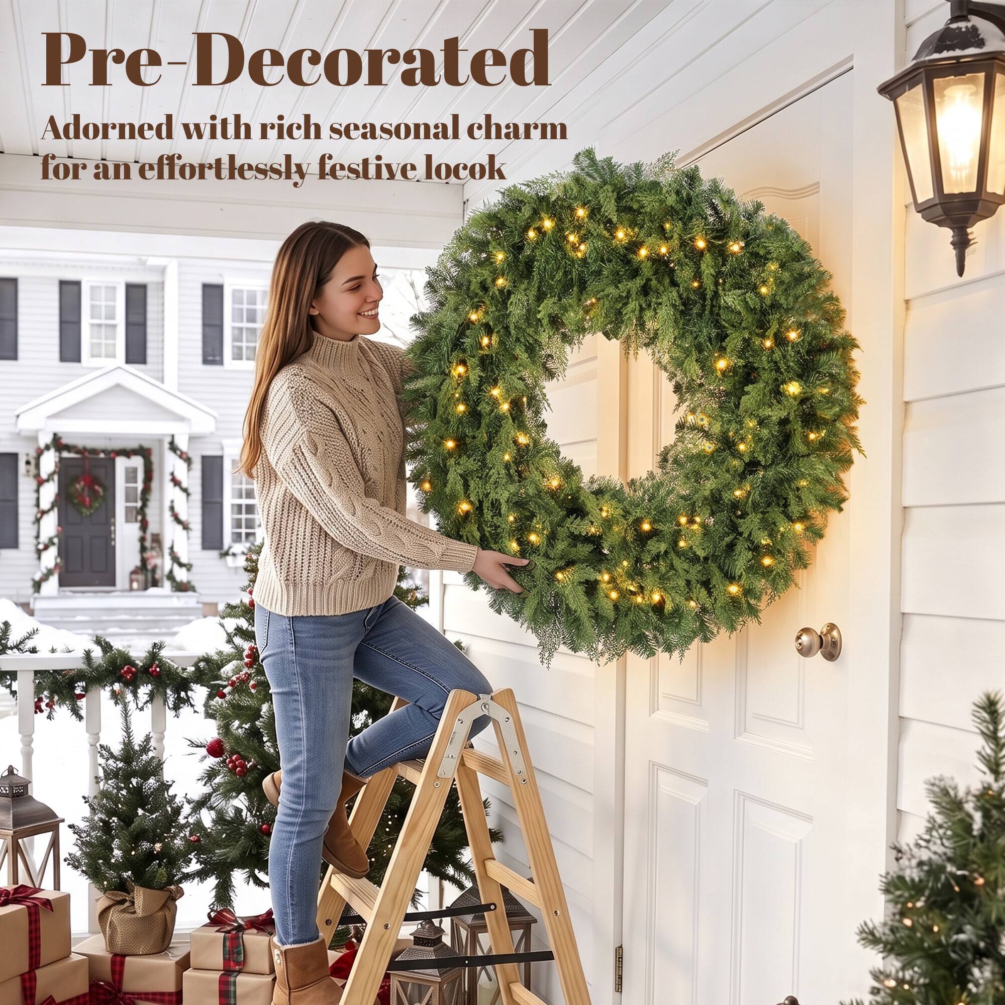 Pre-Decorated  
Adorned with rich seasonal charm for an effortlessly festive look