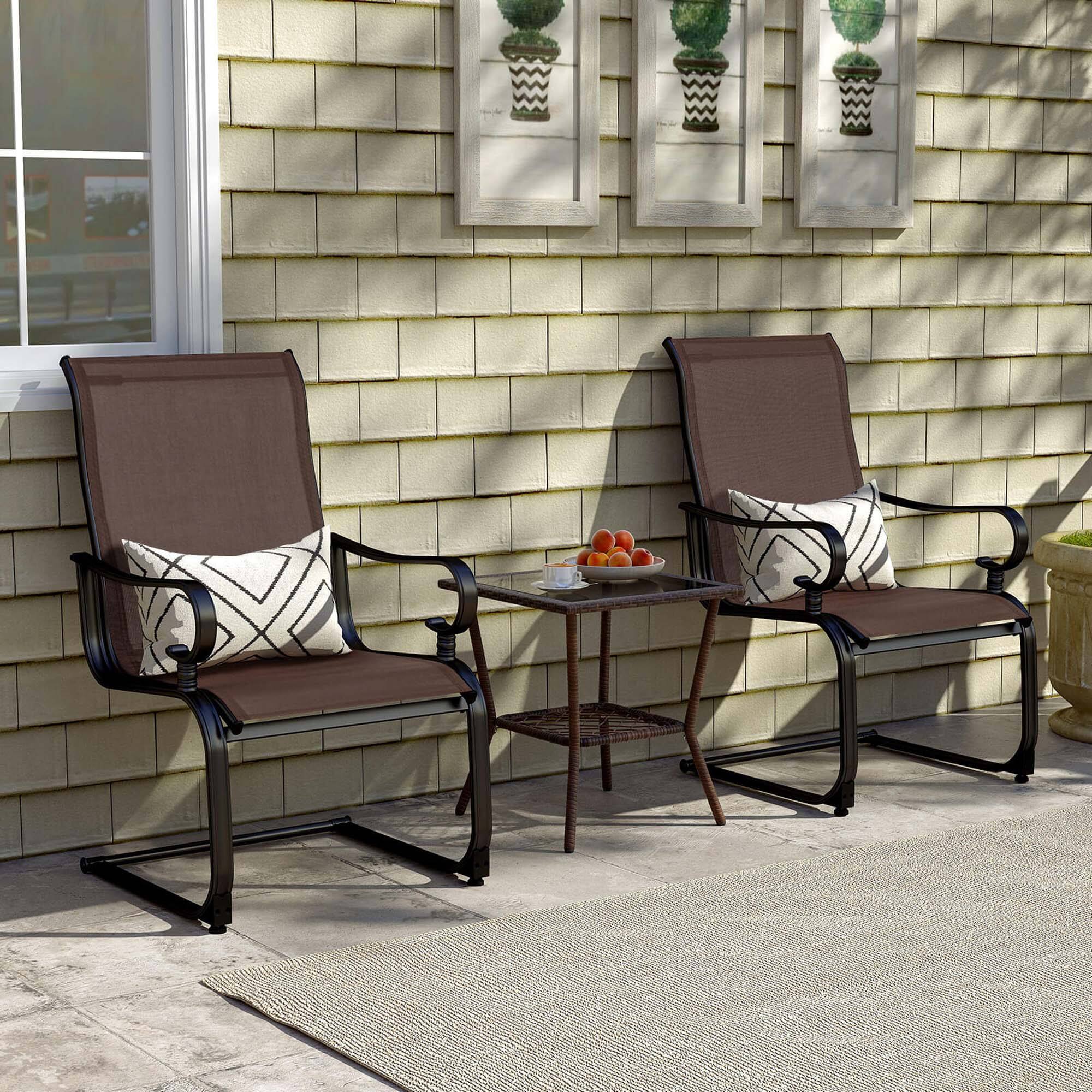 Alt View 1. Costway - Set of 2 Patio Chairs C-Spring Motion Chairs with Quick-drying & Breathable Fabric - Brown + Black.
