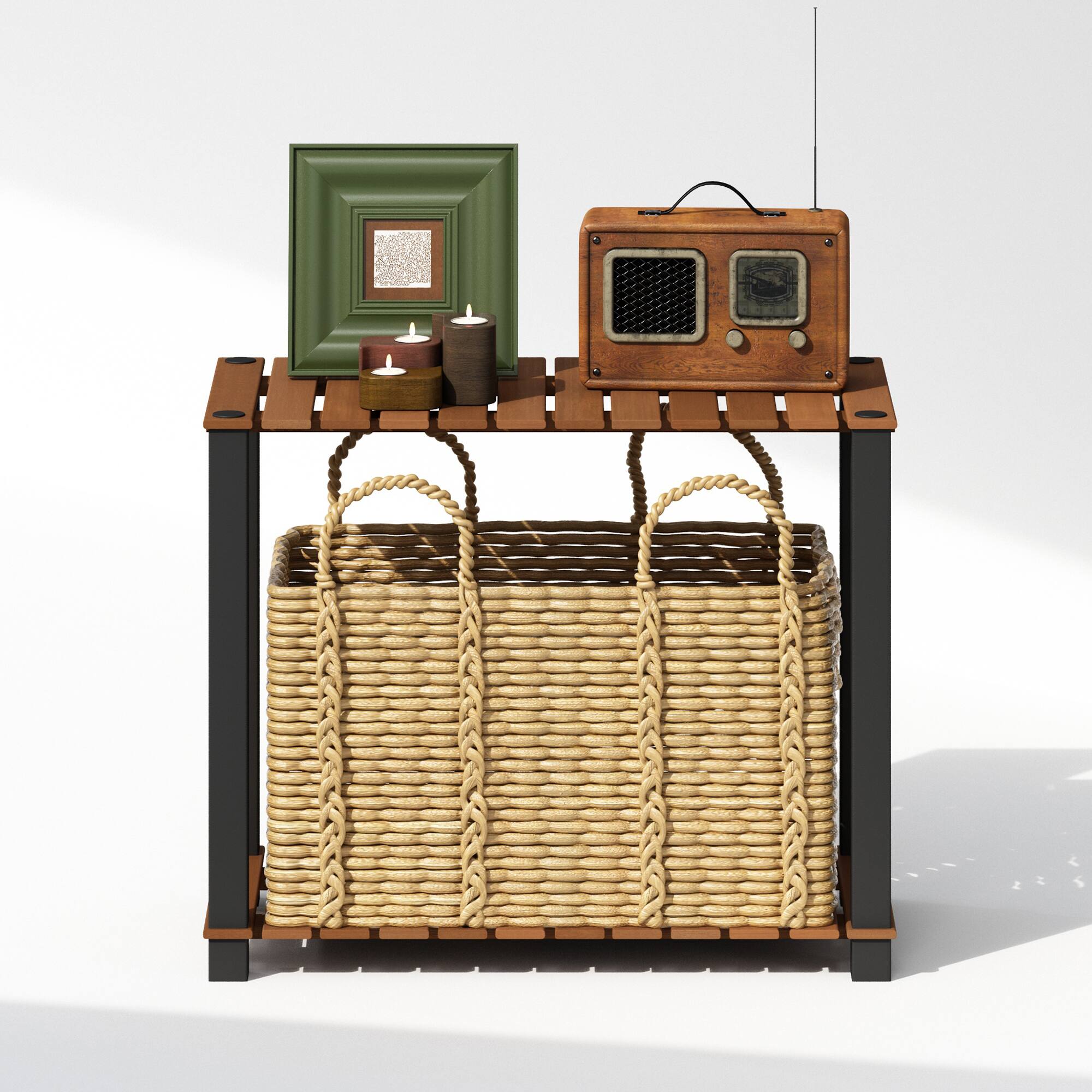 Alt View 4. Furinno - Turn-N-Tube 2-Tier Wood Slat Multipurpose Shelf Display Rack with Square Poles, Natural/Black - Natural/Black.