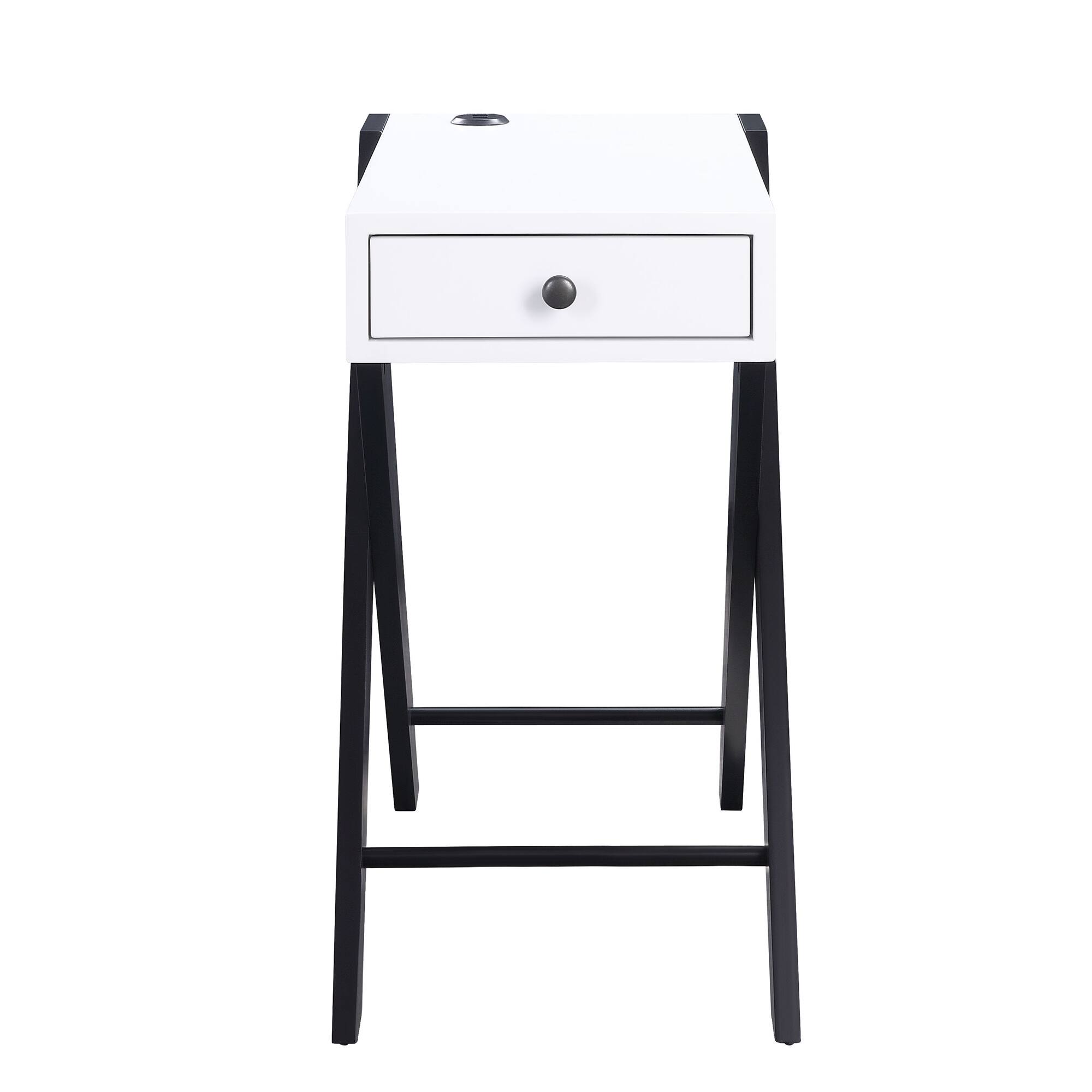 Alt View 1. Manhattan Lane - Wooden Frame Side Table with X Shaped Legs and 1 Drawer - White and Black.
