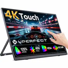 UPERFECT - 15.6" 4K Touchscreen Portable Monitor, 3840x2160 125% sRGB 450 Nits, USB-C & Mini HDMI, VESA - Black
