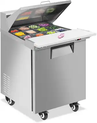 Front. Winado - 27" W Sandwich Salad Prep Table Refrigerator ETL NSF Certified, 7.1 Cu.FT - Silver.