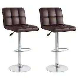 Costway - Modern Swivel Bar Stools Set of 2 with Heavy-duty Metal Base & Footrest Back - Brown