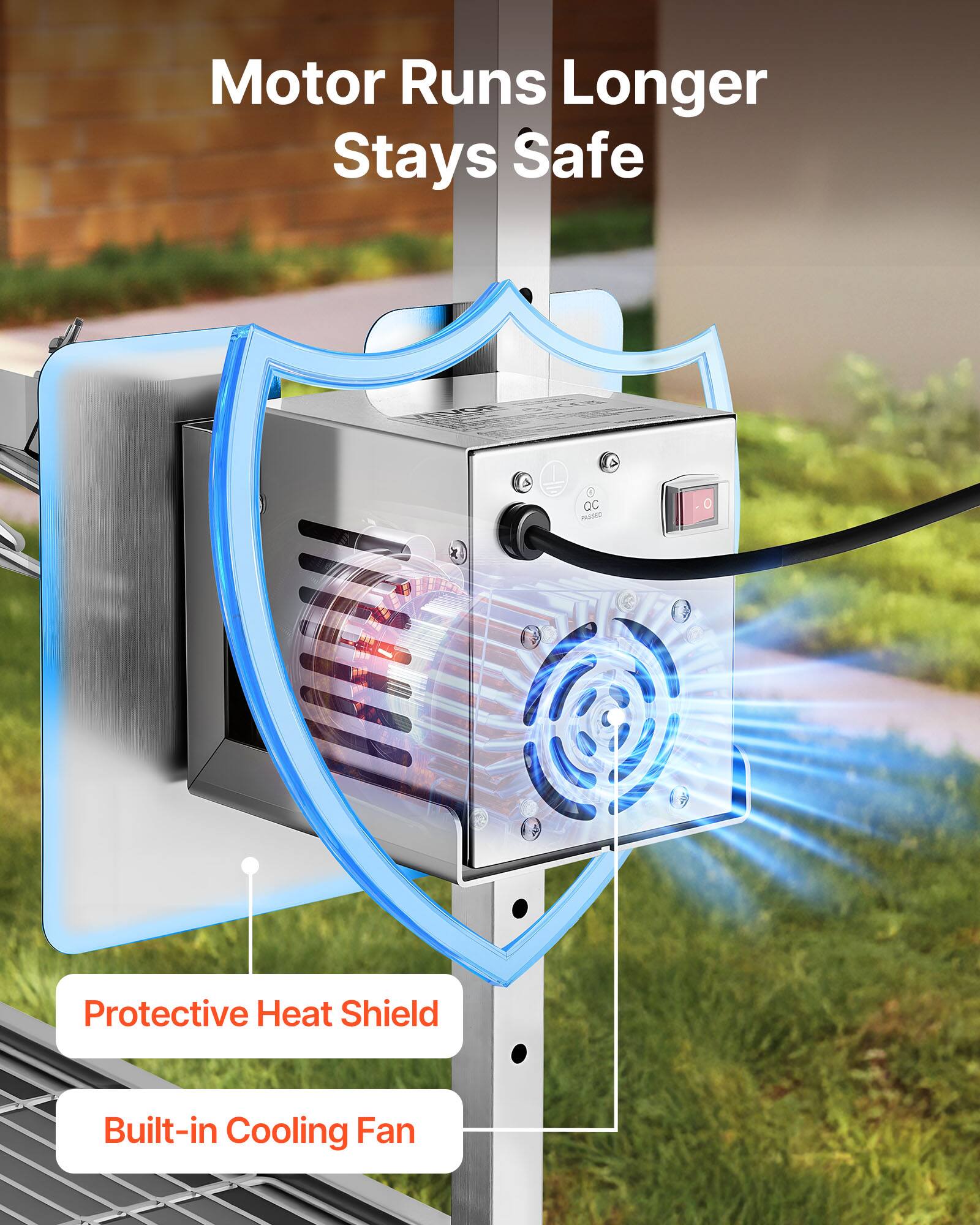 Motor Runs Longer Stays Safe  
Protective Heat Shield  
Built-in Cooling Fan