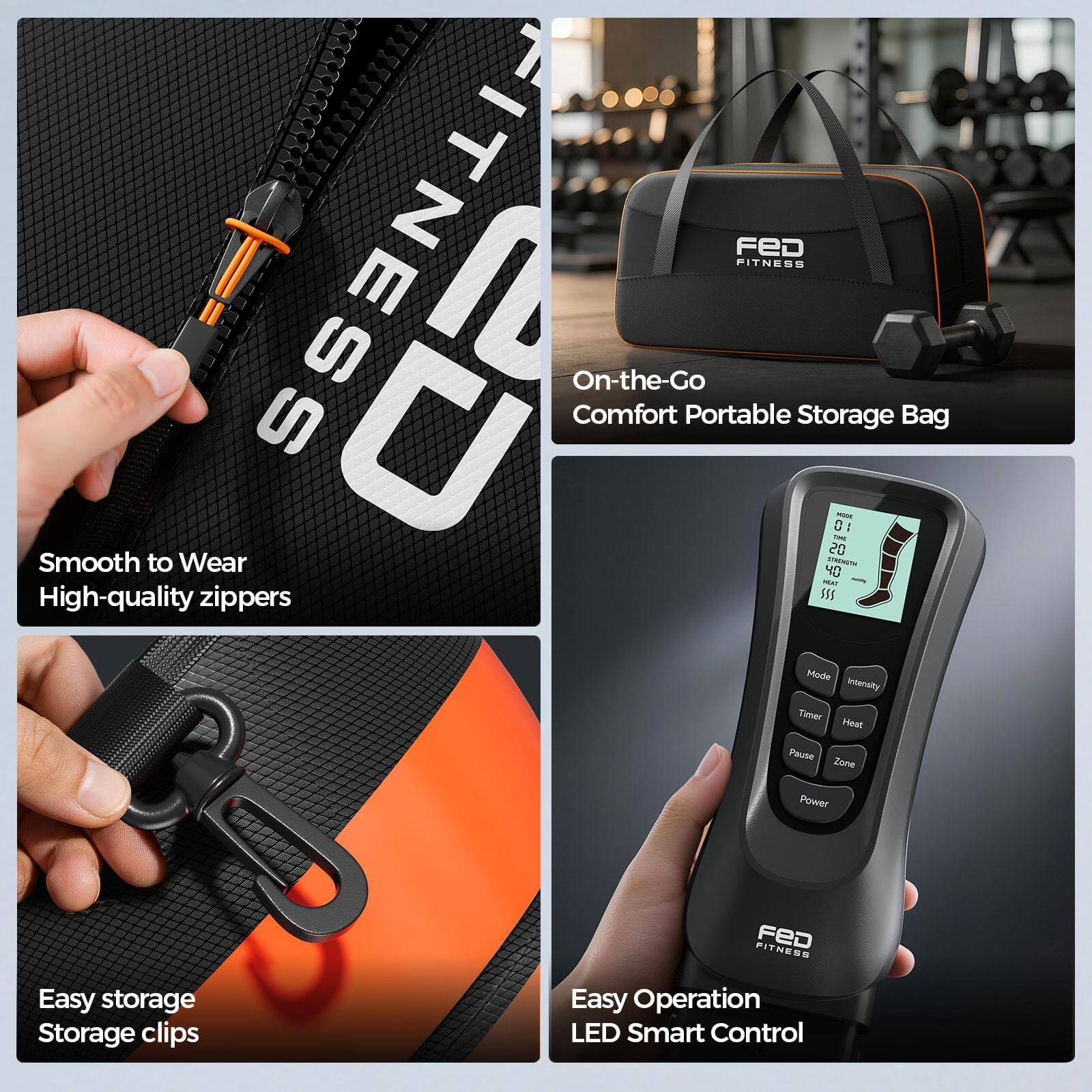 FITNESS C2 Comfort On-the-Go Portable FITNESS Storage Bag - D: I i 20 Smooth to Wear SMAUTH 40 - High-quality zippers 5SS Hadde Interaly Ti Heat nause Tome Power FITNESS FeD Easy storage Storage clips Easy Operation LED Smart Control