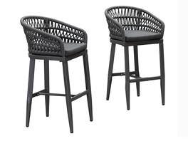 PURPLE LEAF - Outdoor Counter/Bar Height StoolsRattan Wicker Bar Chairs Woven Aluminum Barstools Set of 2 with Back and Cushions - Grey-Bar Stool
