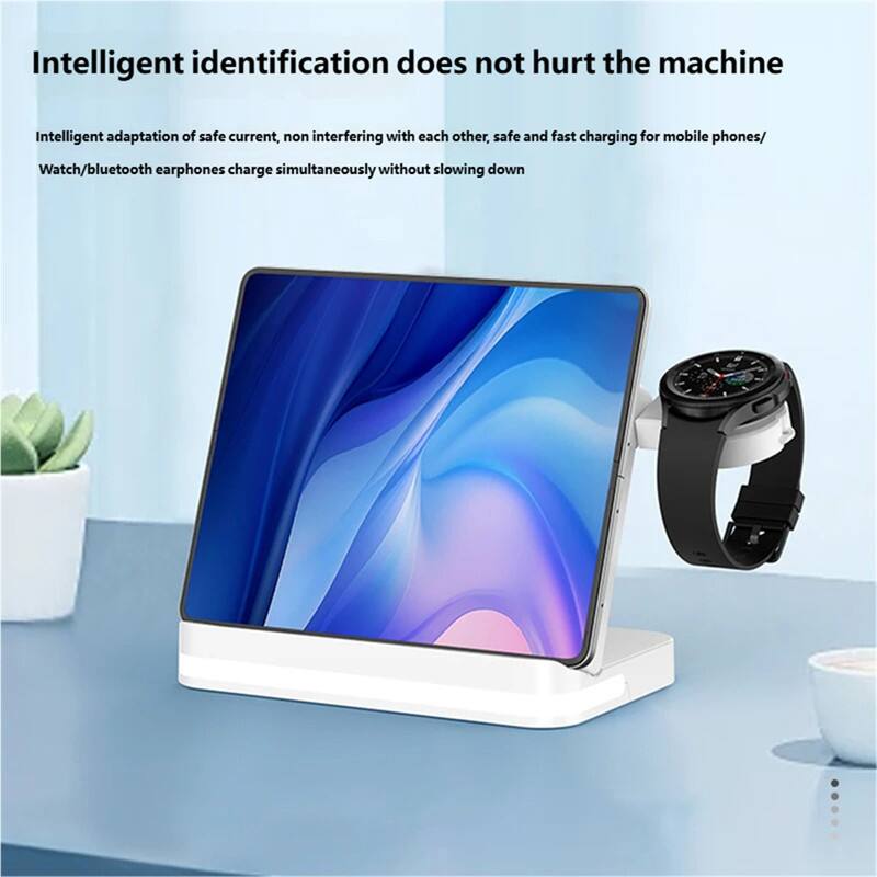 Intelligent identification does not hurt the machine

Intelligent adaptation of safe current, non interfering with each other, safe and fast charging for mobile phones/ Watch/bluetooth earphones charge simultaneously without slowing down