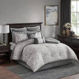 TinyHomie - 8 Piece Jacquard Comforter Set Silver/Silver Queen - Silver and Silver