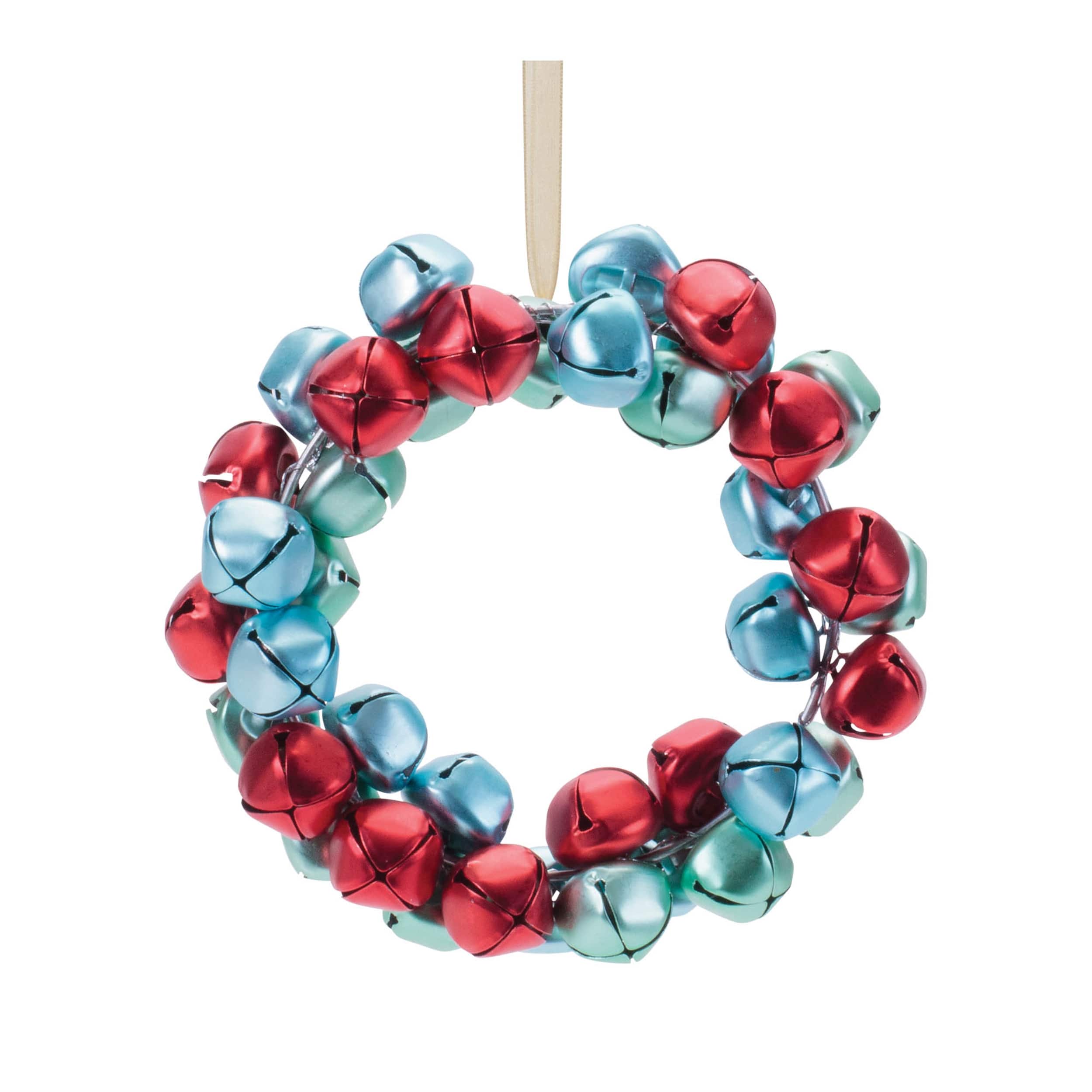 BreeBe - Metal Sleigh Bell Wreath Ornament (Set of 12) - Red, Blue