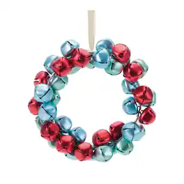 BreeBe - Metal Sleigh Bell Wreath Ornament (Set of 12) - Red, Blue